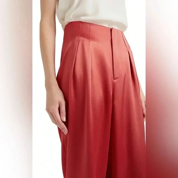 Cinq a Sept 5a7 SATIN RUTHY PANT Pleated Front Zip Closure Straight leg Size 4 - Picture 2 of 16